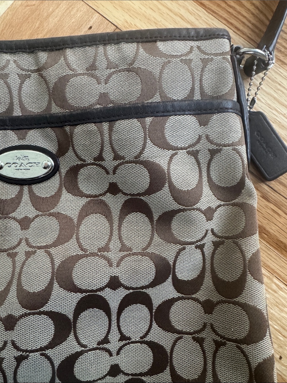 Coach Brown Signature Canvas Crossbody Bag with Dark Brown Trim - Picture 3 of 12